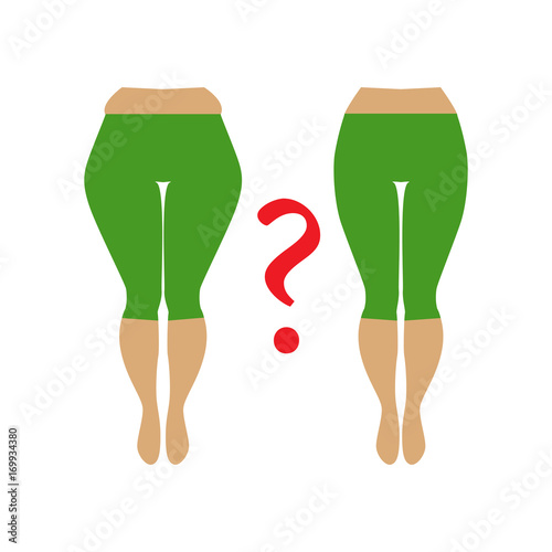 Fat and slim womans hip. Illustration of a woman with cellulite and smooth skin.  Weight loss concept