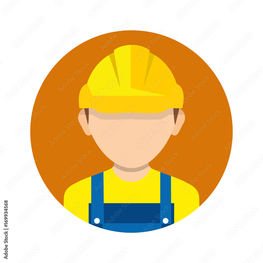 Construction worker, builder icon isolated on background. Worker wearing hard hat. Vector Construction worker, builder icon isolated on background. Worker wearing hard hat. Vector