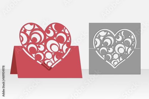 Card heart with round patterns for laser cutting. Silhouette design. For birthday, Valentine, congratulations, invitation, wedding, love. Vector.