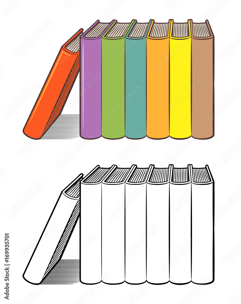 Books standing on the shelf. Stylized vector illustration, outline and ... Books standing on the shelf. Stylized vector illustration, outline and ...