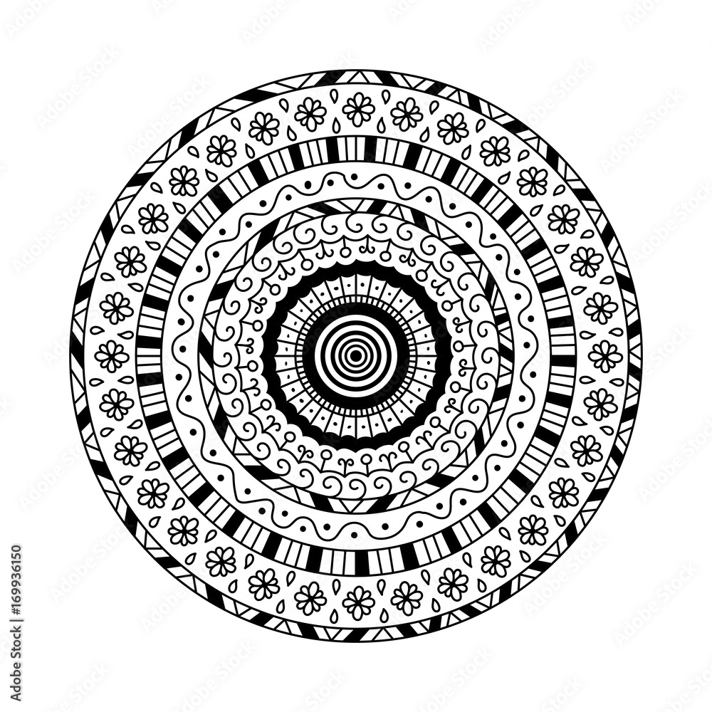 Vector Illustration of round mandala. Ethnic decorative ornament. Coloring page book anti stress for adult