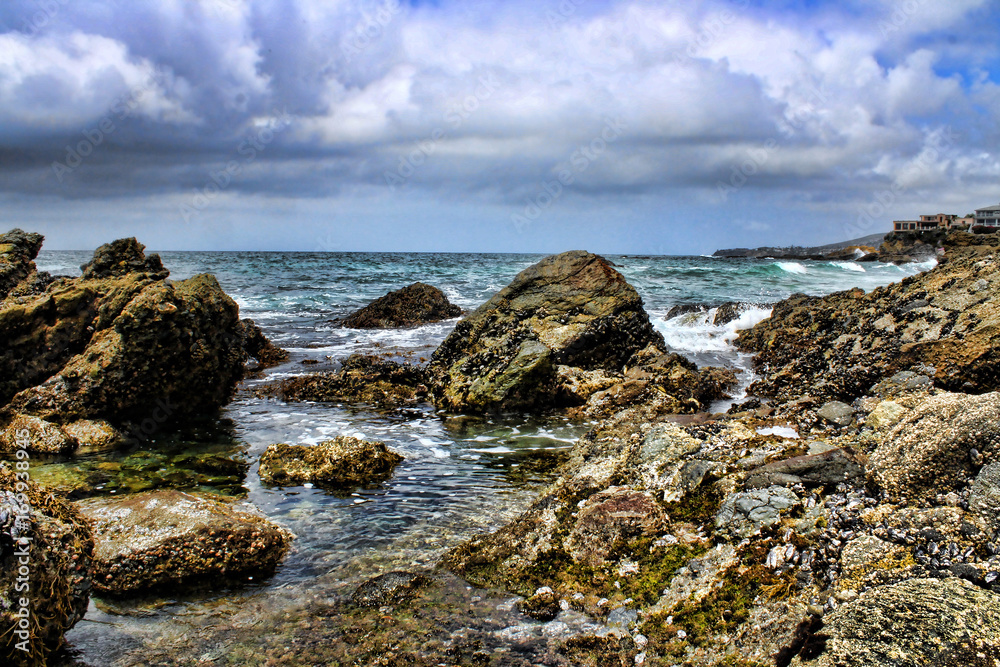 Ocean waves near a rocky shore