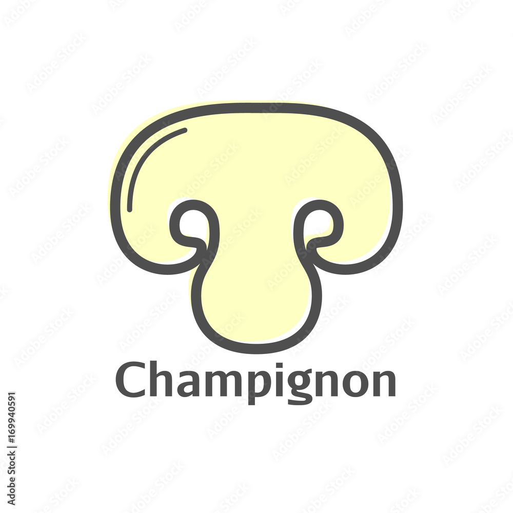 Fototapeta premium Champignon color thin line vector icon. Isolated mushroom vegetables linear style for menu, label, logo. Simple vegetarian food sign.