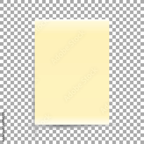 Yellow sheet of paper format A4 with shadows on transparent background