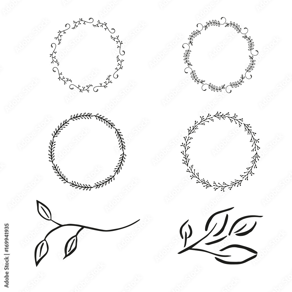 Vector floral with leaves, branches, circle plant elements