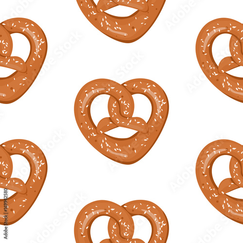 Vector seamless pattern with hand drawn pretzels. Traditional german pastry illustration. Beautiful food design elements.