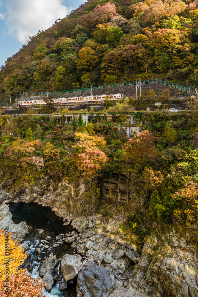 Autumn tourism season by train, Kinugawa Onsen Japan