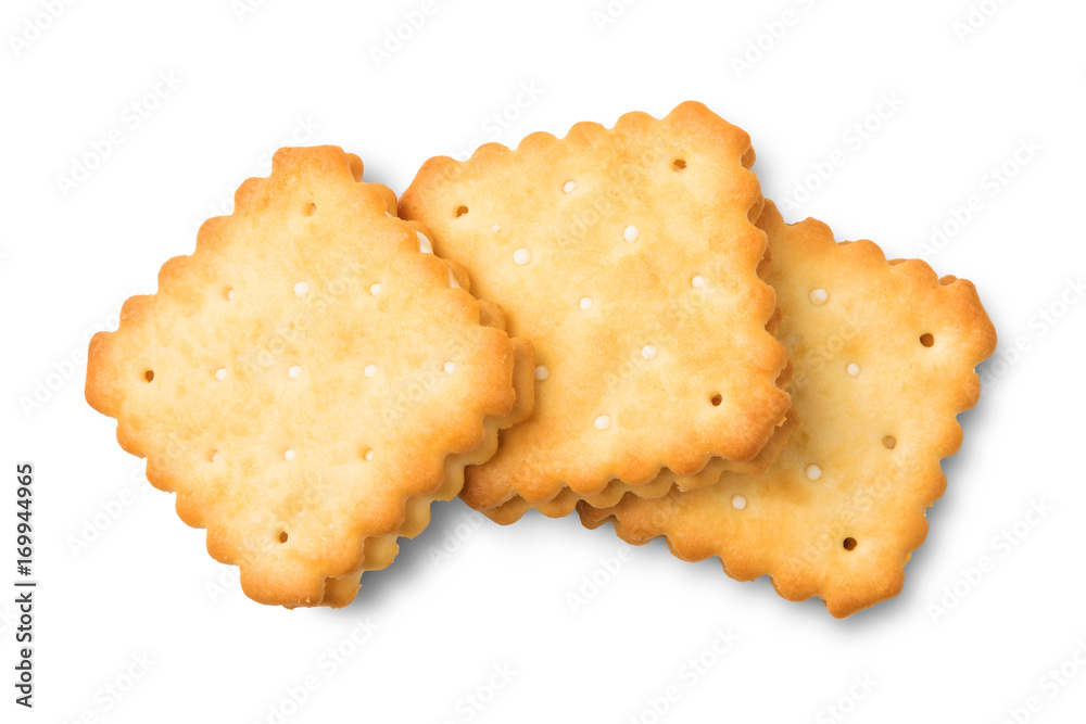Dry crackers and cream cheese isolate on white with shadow Dry crackers and cream cheese isolate on white with shadow
