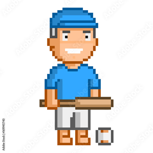 Vector 8-bit pixel art baseball player