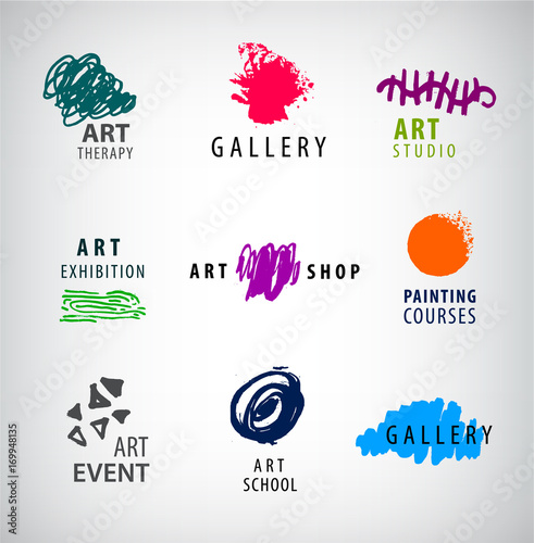 Vector set of art logos. Gallery, art school, exhibition or painting courses