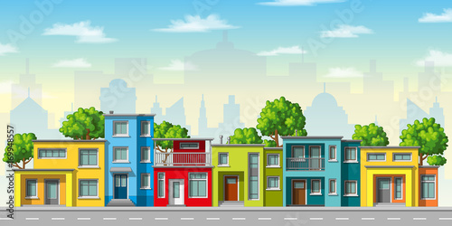 Illustration of colorful modern family house with trees