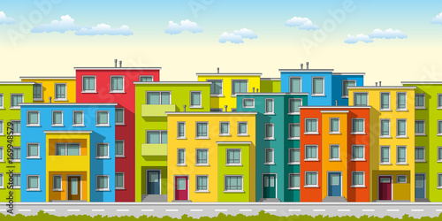 Illustration of colorful modern family house, seamless