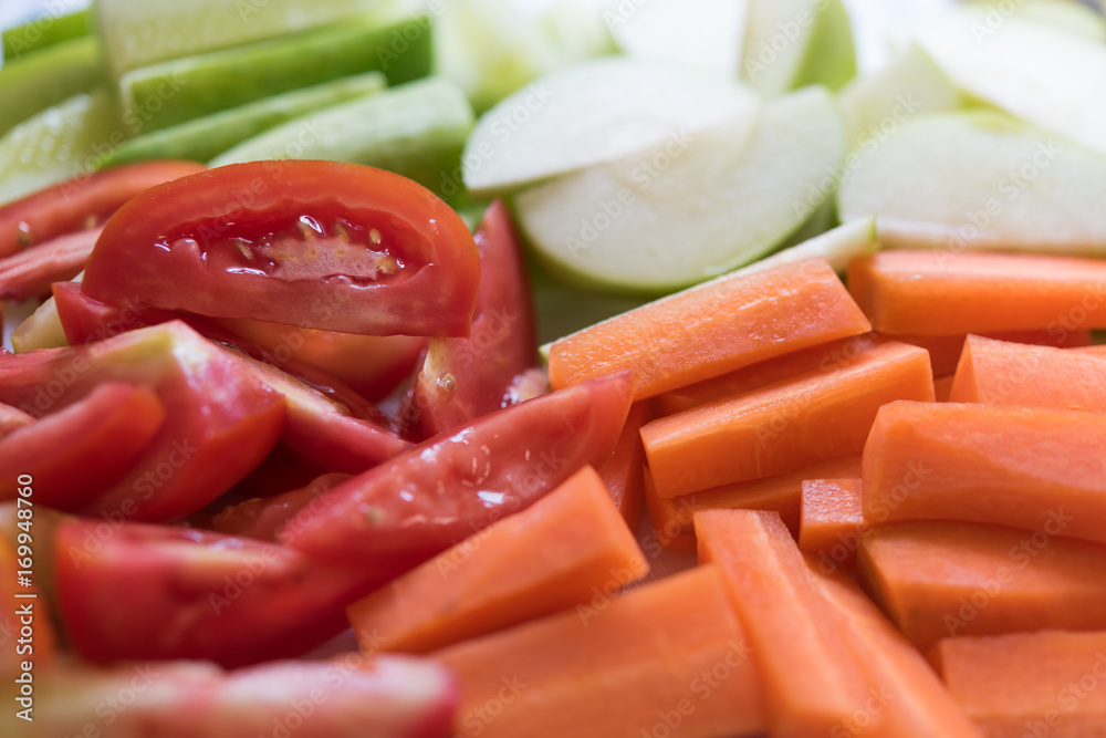 Colour of healthy with carrot,cucumber,potato,apples,top view Colour of healthy with carrot,cucumber,potato,apples,top view