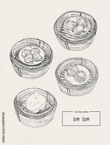 Dim sum colorful illustration. Vector illustration of Chinese cuisine.