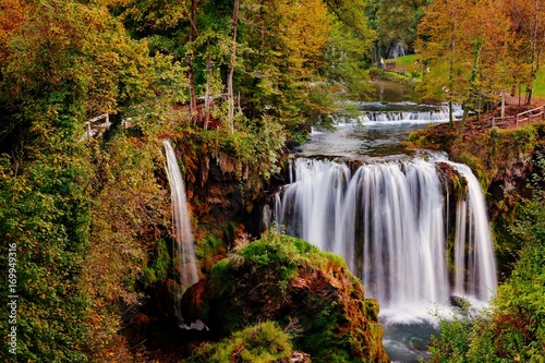  Waterfall on Korana river canyon in village of Rastoke. Slunj in Croatia