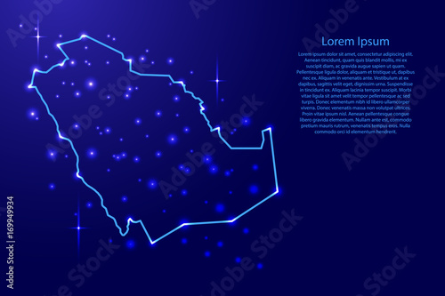 Map Saudi Arabia from the contours network blue, luminous space stars of vector illustration