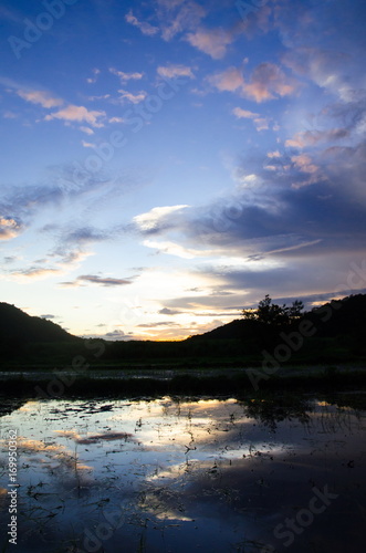 The Moment of sun is going down under the sky. 