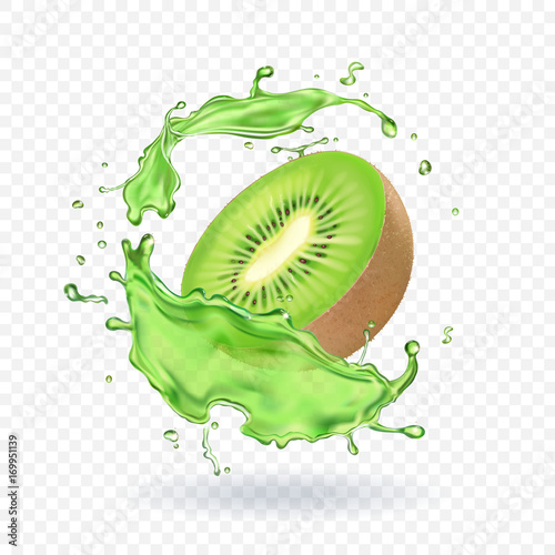 Fresh kiwi fruit juice splashing realistic 3d illustration