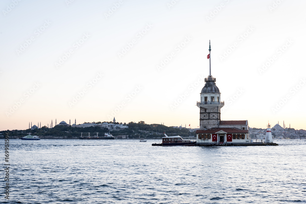Maiden's Tower on Sunset in Istanbul Bosphorus