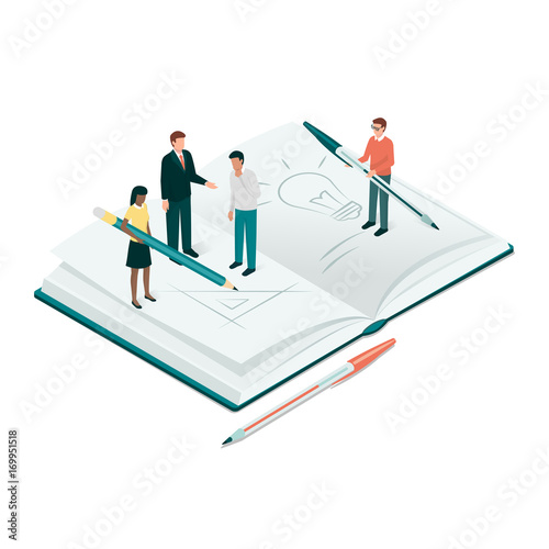 Academic students and professor studying together