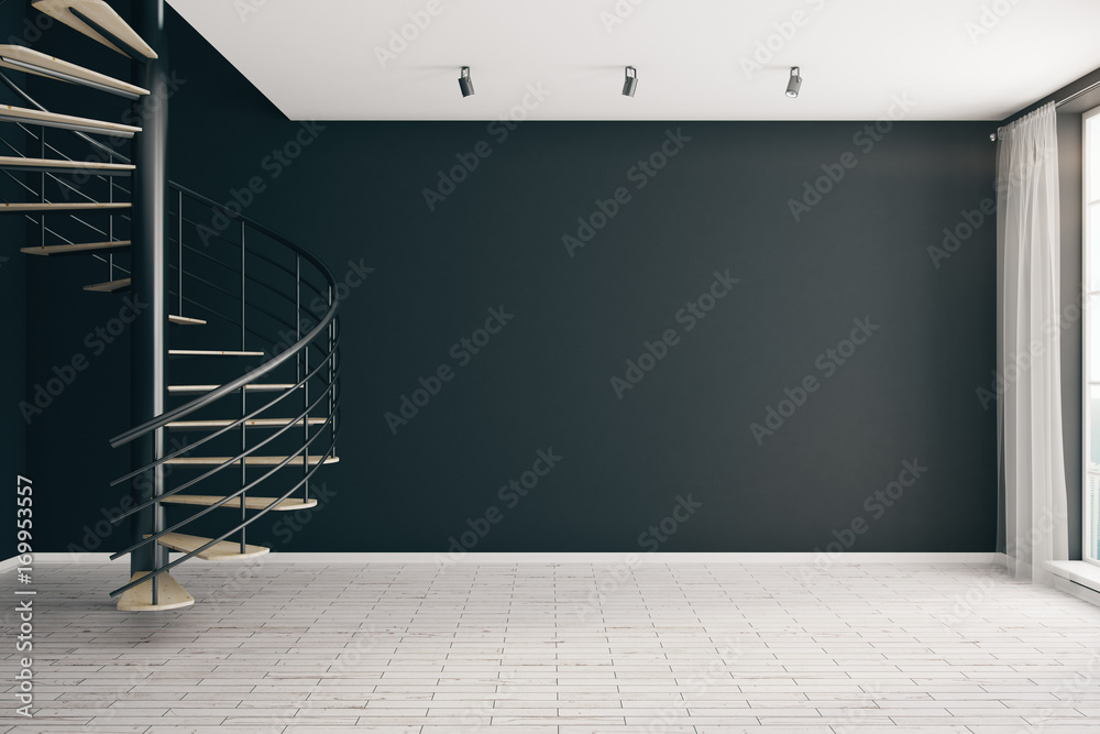 Room with empty black wall Stock Photo | Adobe Stock