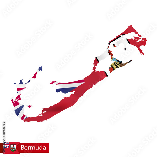 Bermuda map with waving flag of country.
