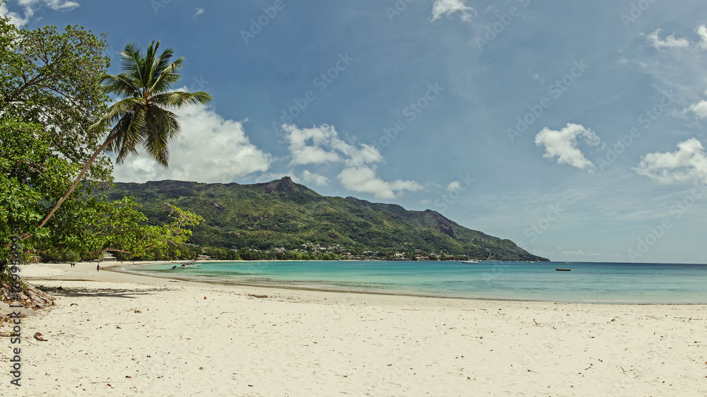 Sunny day on the beach in the Seychelles