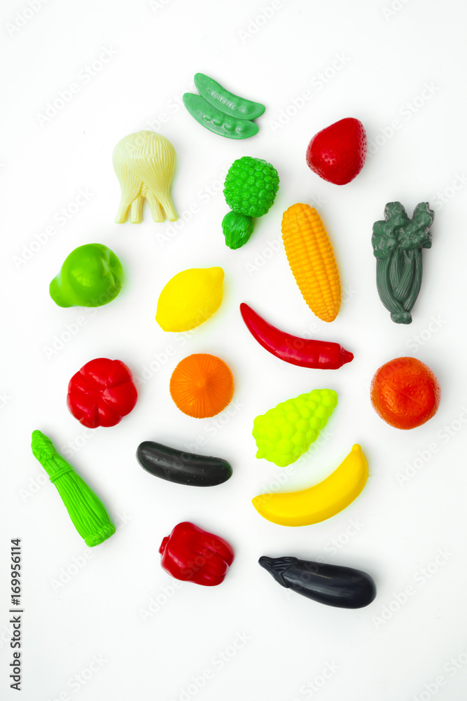 custom made wallpaper toronto digitalGroup of vegetable and fruit plastic toys for children in isolated white background