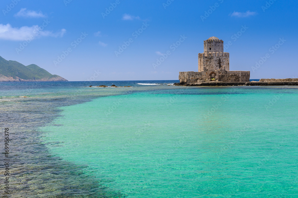 The Bourtzi tower in Methoni Venetian Fortress in the Peloponnese, Messenia, Greece