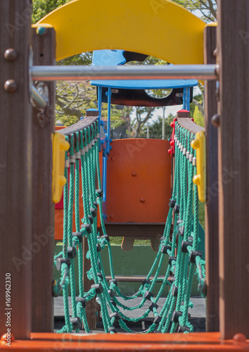 Park game equipment for kids: ropes wall. photo