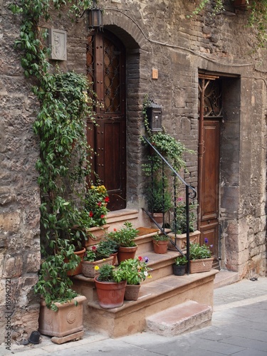 Assisi, Italy. Facade, doors and plants.