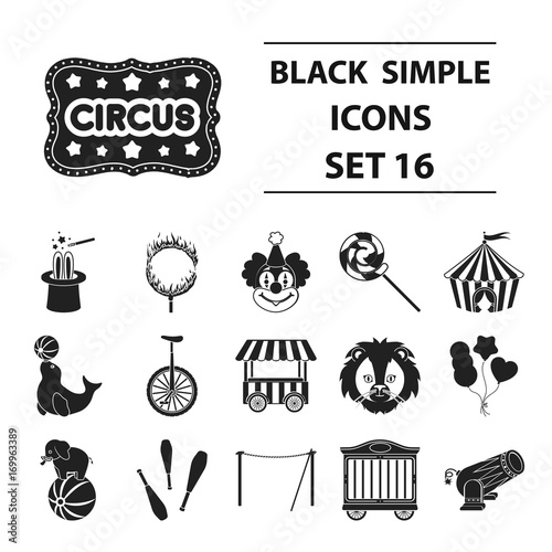 Circus set icons in black style. Big collection circus vector symbol stock illustration