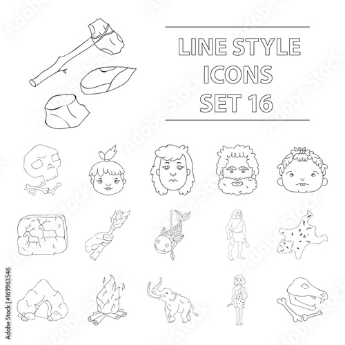 Stone age set icons in outline style. Big collection of stone age vector symbol stock illustration