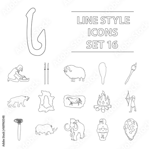 Stone age set icons in outline style. Big collection of stone age vector symbol stock illustration