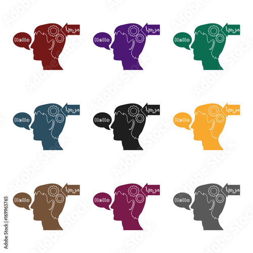 Understanding of foreign language icon in black style isolated on white background. Interpreter and translator symbol stock vector illustration.