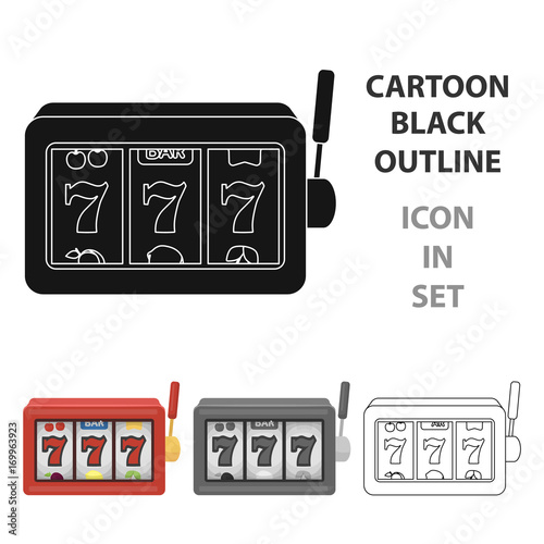 A slot machine in a casino. An automatic with a lever and a dial.Kasino single icon in cartoon style vector symbol stock illustration.