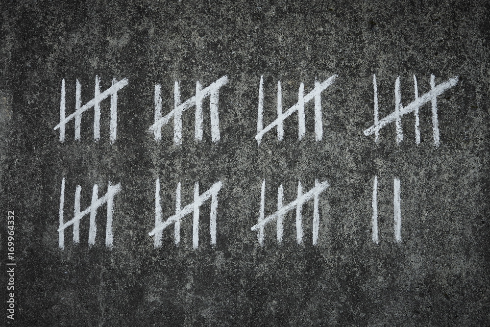 Fototapeta premium counting days in prison - handwritten lines of white chalk