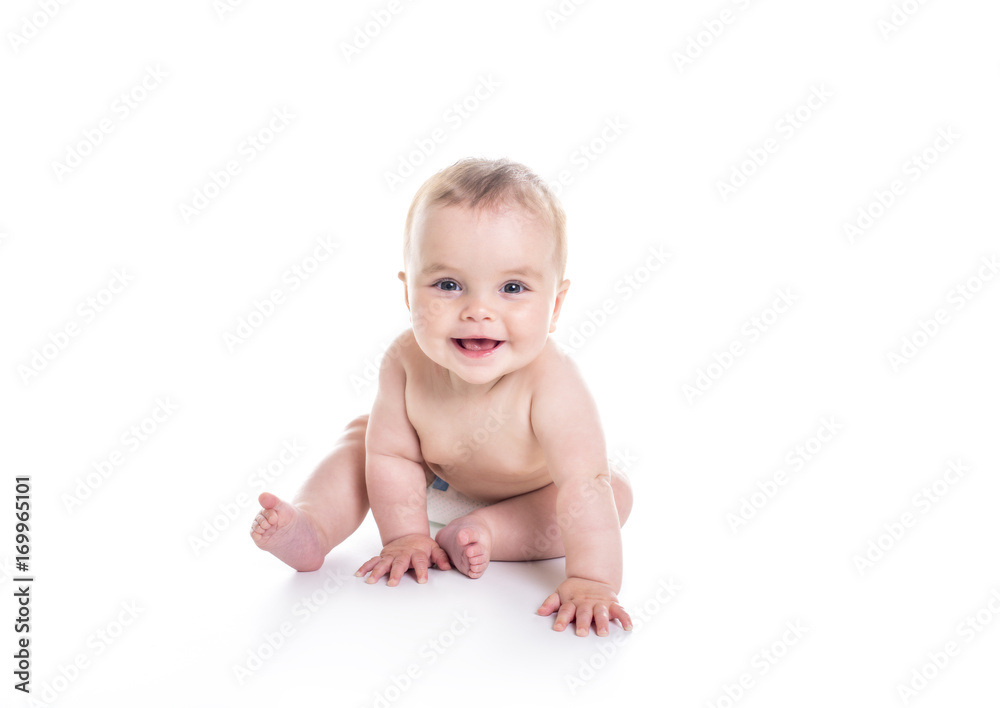 Sweet little girl on the floor of studio white background Sweet little girl on the floor of studio white background