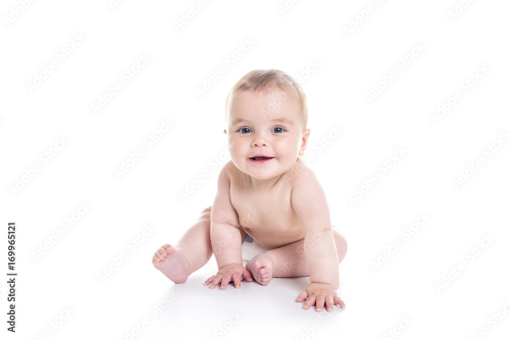 Sweet little girl on the floor of studio white background Sweet little girl on the floor of studio white background