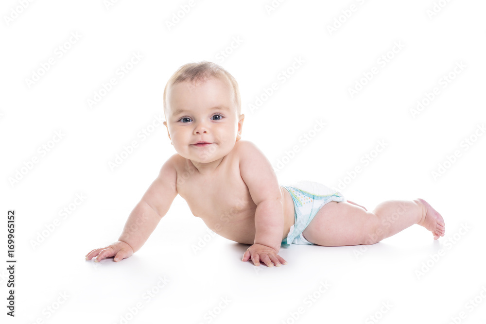 Sweet little girl on the floor of studio white background Sweet little girl on the floor of studio white background