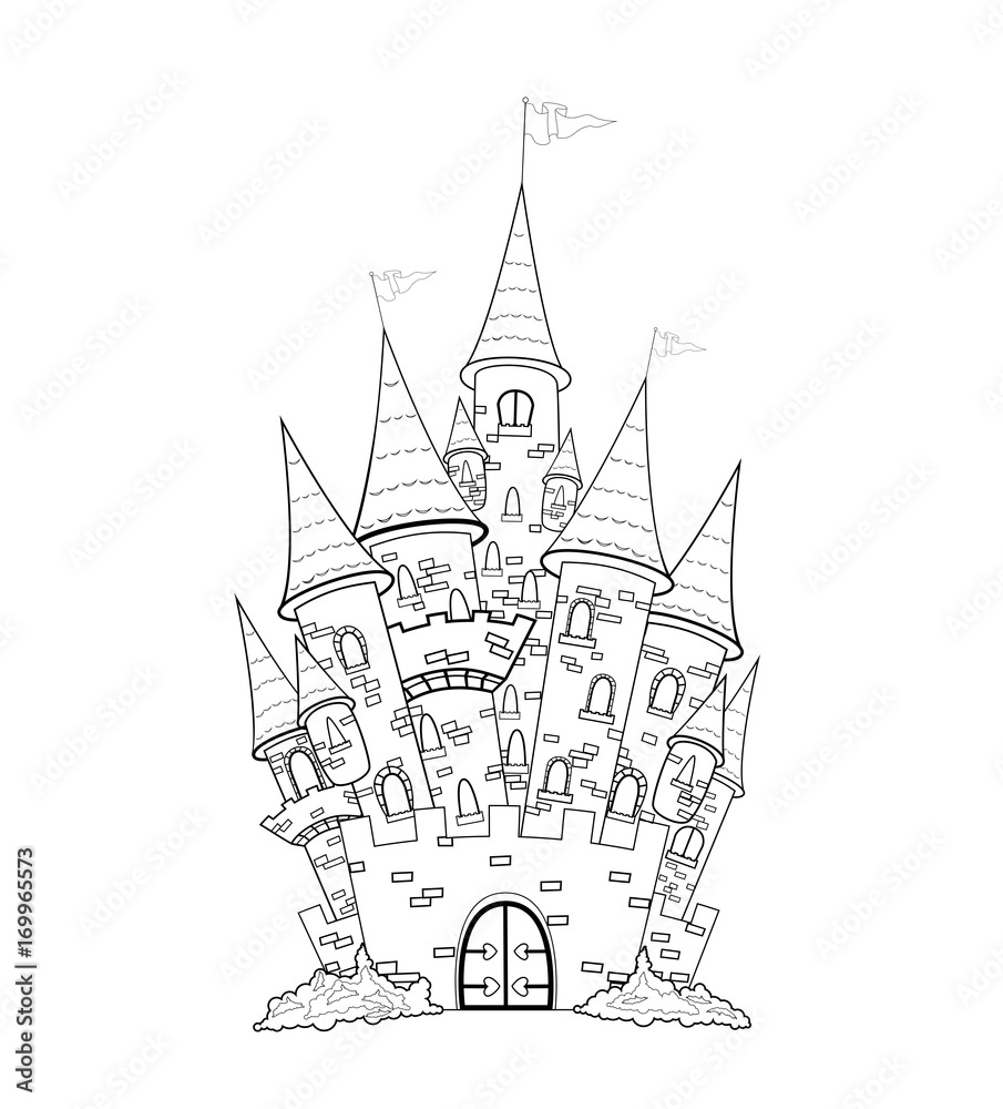 Castle outline.Outline sketch of the castle. The outlines of the castle on a white background.                                  