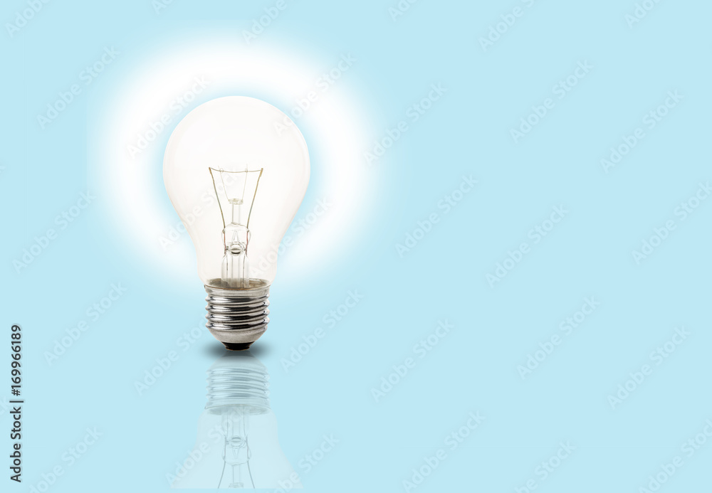 Light bulb on light blue background, Light bulb idea concept