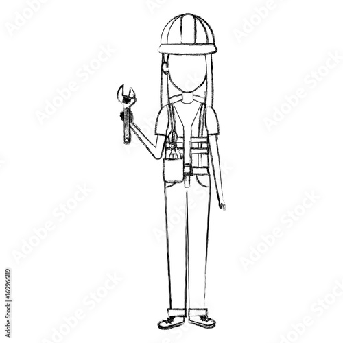 constructor woman with wrench avatar character vector illustration design