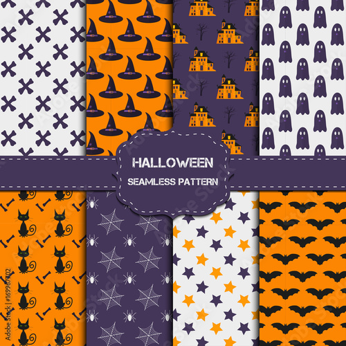 Collection of 8 halloween patterns with endless texture.