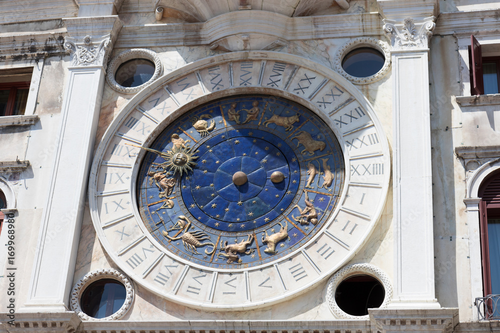 Ancient Clock Tower (Torre dell'Orologio) with Zodiac signs in the St. Mark's Square in Venice, Italy