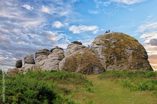hAYTOR rOCK IN dARTMOOR WITH A NICE WISPY BLUE SKY, dEVON, eNGLAND photo