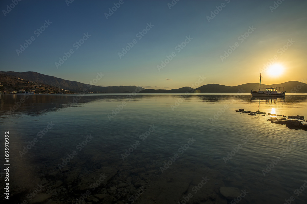 Summer seascape with sunset sky.