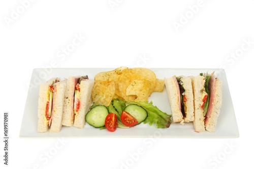 Sandwiches salad and crisps