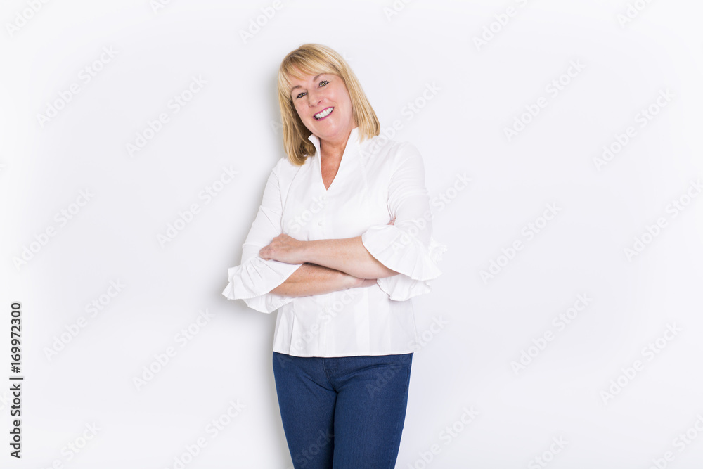 Senior casual woman style portrait, studio shot, isolated on white background Senior casual woman style portrait, studio shot, isolated on white background