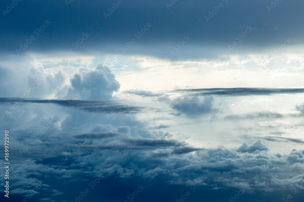 Clouds seen from the flight deck of an airplane